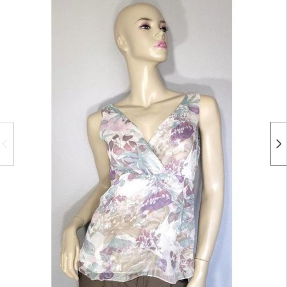 NWT Linda Allard Ellen Tracy Floral Silk Sleeveless Blouse Top Petite 6